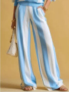 OYROSY High Waisted Wide-Leg Striped Pants in Light Blue and White